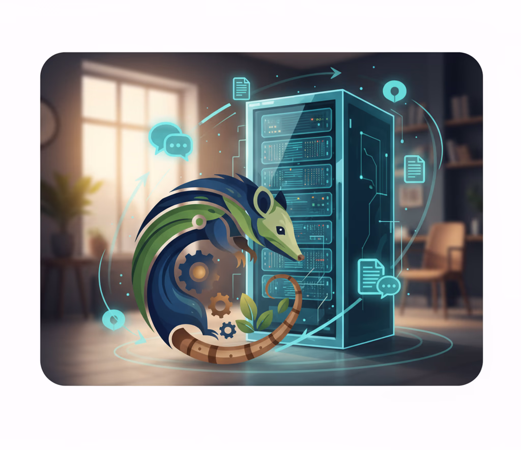 Server graphic with Tlacuache mascot